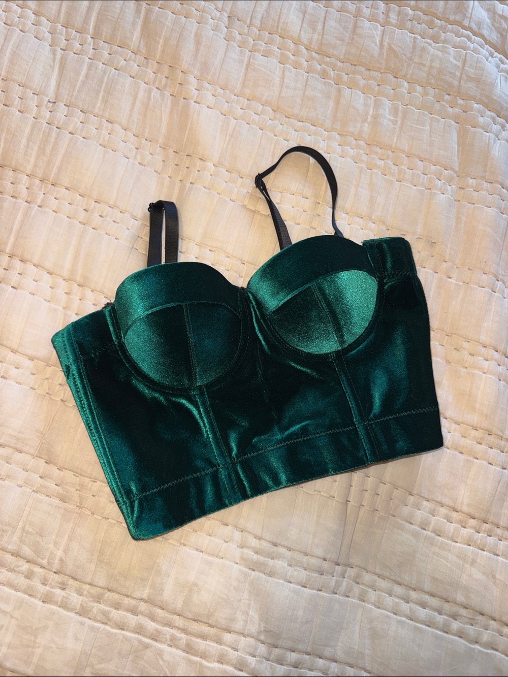 Emerald Green Velvet Bustier Corset Crop Top